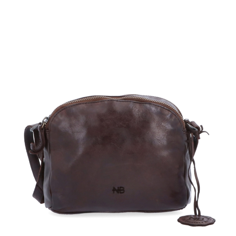 Kvalitní kožená crossbody kabelka Noelia Bolger materiál kůže zapínání na zip barva hnědá velikost malá NB 2408 H Zepředu