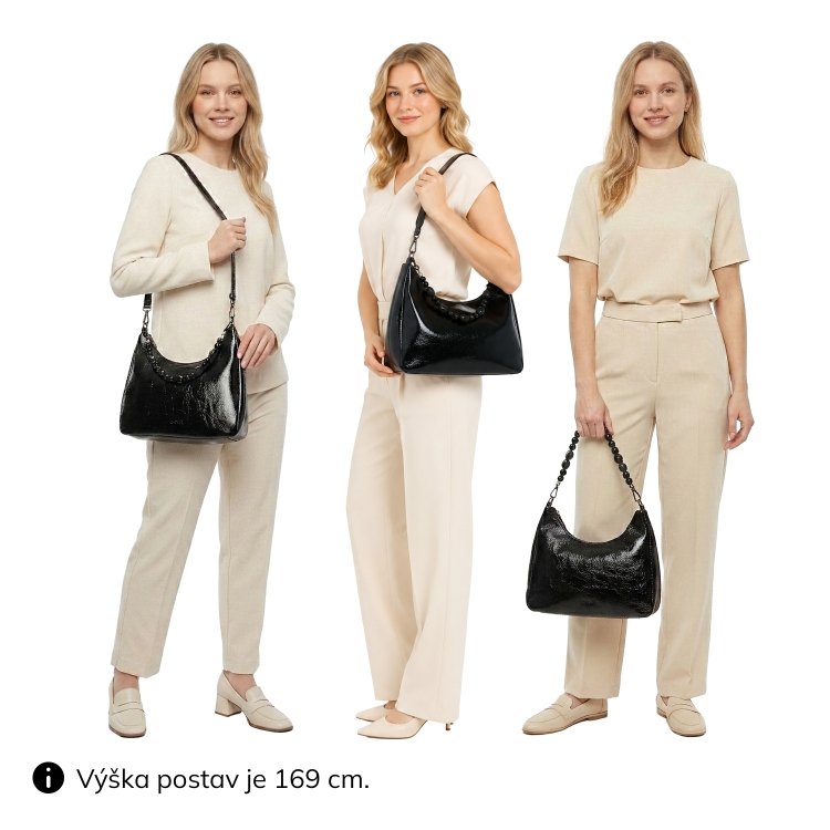 Kabelka přes rameno i crossbody s odepínacími popruhy Le Sands materiál syntetická kůže zapínání na zip barva černá velikost střední 4637 C Na postavě