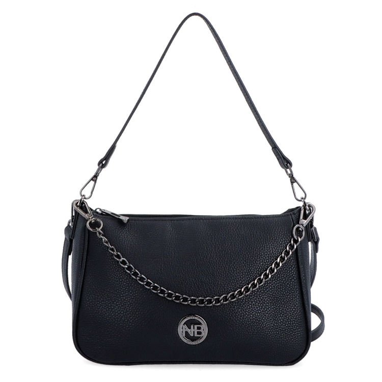 Kožená crossbody kabelka se stříbrným řetízkem Noelia Bolger materiál kůže zapínání na zip barva černá velikost malá NB 3015 C Zepředu