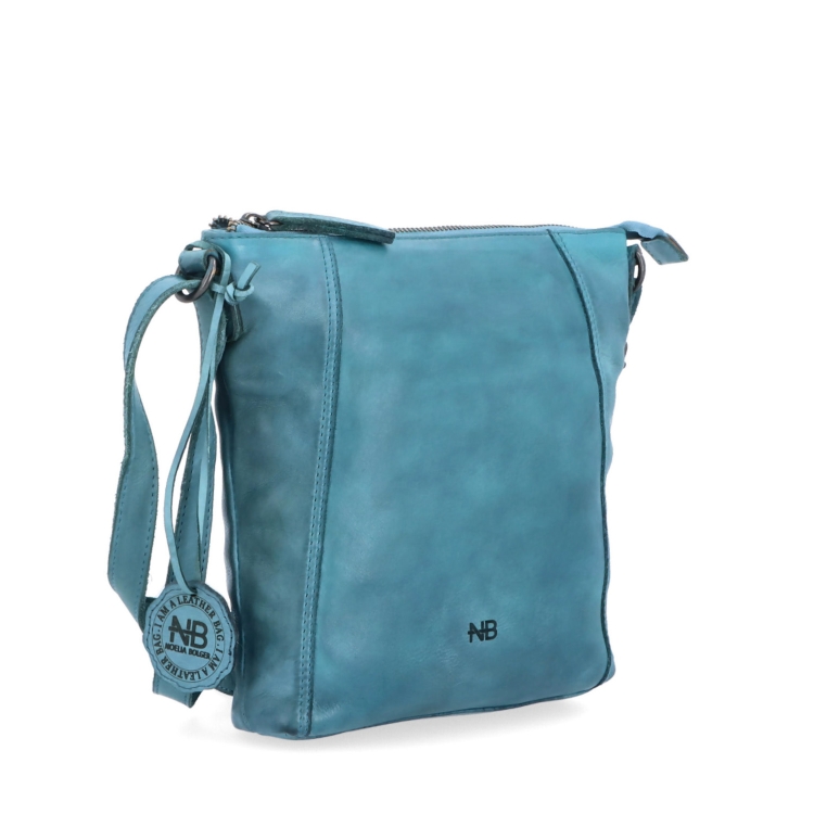 Malá kožená crossbody s prošitím Noelia Bolger materiál kůže zapínání na zip barva tyrkysová velikost malá NB 2086 TYR