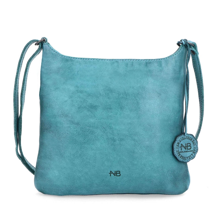 Kožená crossbody kabelka pro každý den Noelia Bolger materiál kůže zapínání na zip barva tyrkysová velikost malá NB 2404 TYR Zepředu