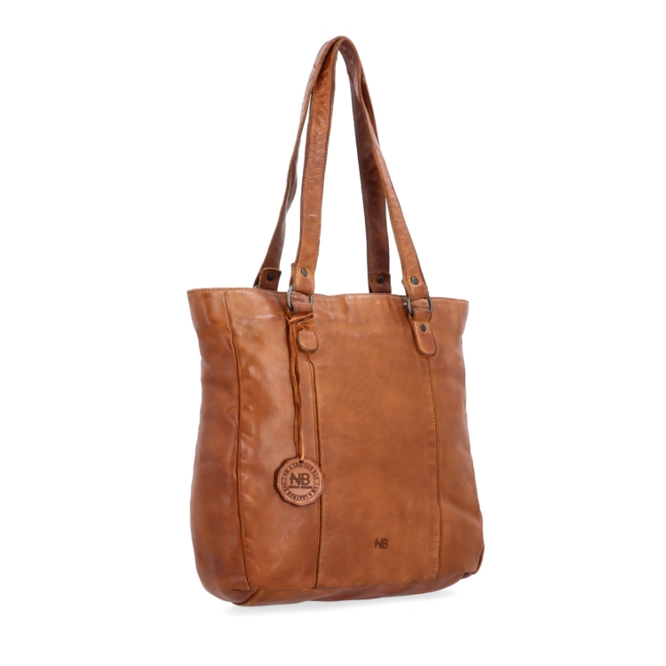 Prošívaná kožená shopper kabelka přes rameno Noelia Bolger materiál kůže zapínání na zip barva koňaková velikost střední NB 2062 KO