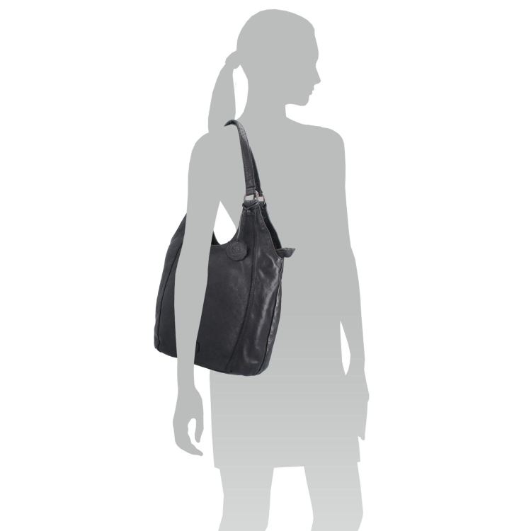 Elegantní kožená shopper kabelka s prošitím Noelia Bolger materiál kůže zapínání na zip barva černá velikost střední NB 2044 C Na postavě
