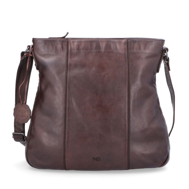 Kožená crossbody kabelka s prošíváním Noelia Bolger materiál kůže zapínání na zip barva hnědá velikost střední NB 2002 H Zepředu