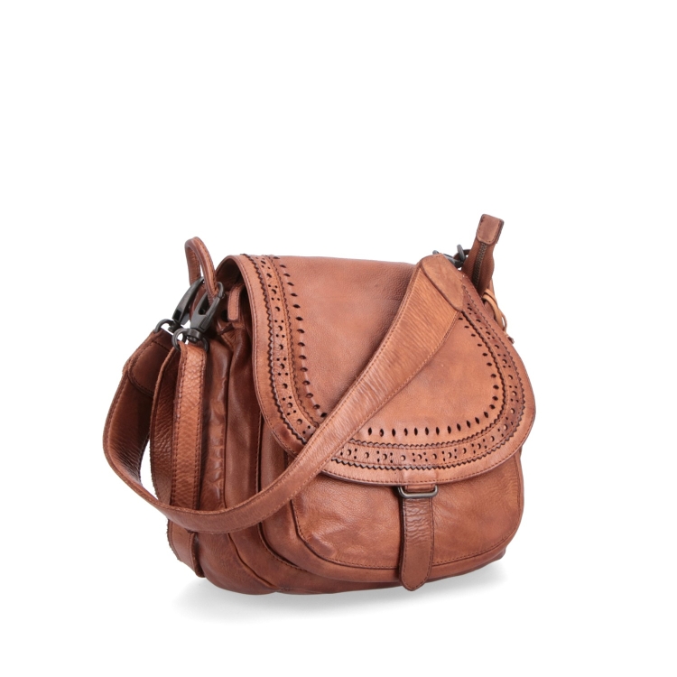 Kožená crossbody kabelka se zdobenou klopou Noelia Bolger materiál kůže zapínání s klopou barva koňaková velikost střední NB 2030 KO