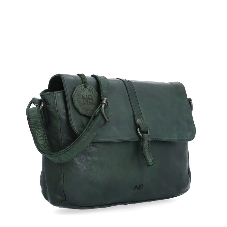 Kožená crossbody kabelka s klopou Noelia Bolger materiál kůže zapínání s klopou barva zelená velikost střední NB 2416 ZE