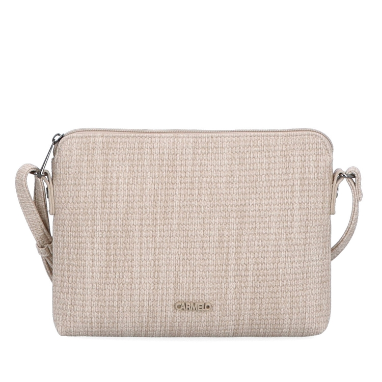 Malá crossbody kabelka s jemným elegantním vzorem Carmelo materiál syntetická kůže zapínání na zip barva béžová velikost malá 4337 BE Zepředu