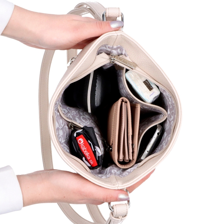Crossbody kabelka na zip Carmelo materiál syntetická kůže zapínání na zip barva béžová velikost malá 4324 BE Vnitřek