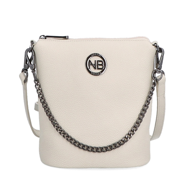 Malá kožená crossbody kabelka s výrazným řetízkem Noelia Bolger materiál kůže zapínání na zip barva béžová velikost malá NB 3016 K Zepředu