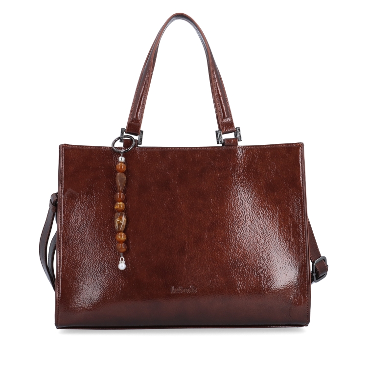 Kabelka do ruky s odnímatelným crossbody popruhem a přívěskem Le Sands materiál syntetická kůže zapínání na zip barva hnědá velikost střední 4638 H Zepředu