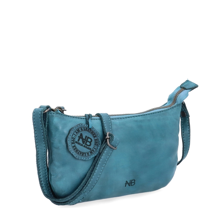 Malá elegantní kožená crossbody kabelka Noelia Bolger materiál kůže zapínání na zip barva tyrkysová velikost malá NB 2420 TYR