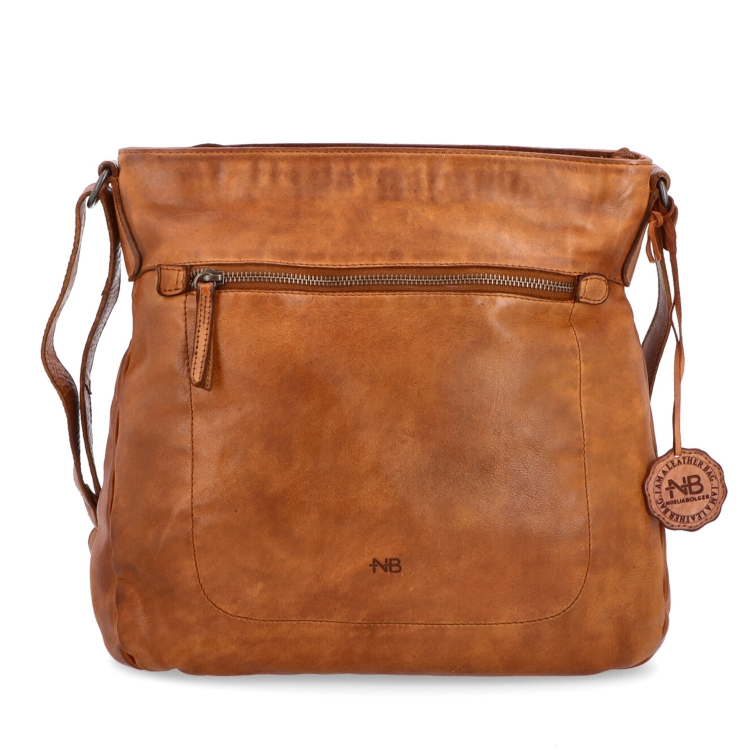 Vintage kožená crossbody kabelka Noelia Bolger materiál kůže zapínání na zip barva koňaková velikost střední NB 2004 KO Zepředu