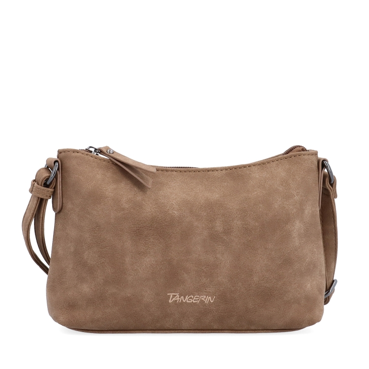 Malá elegantní crossbody kabelka Tangerin materiál syntetická kůže zapínání na zip barva taupe velikost malá 1109 T Zepředu