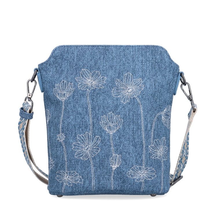 Crossbody kabelka s dekorativním vzorem a širokým popruhem Indee materiál syntetická kůže zapínání na zip barva modrá velikost malá 6343 M Zepředu