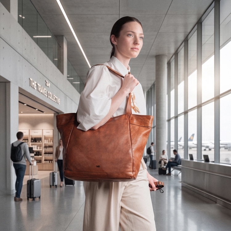 Prostorná kožená kabelka s popruhem Noelia Bolger materiál kůže zapínání na zip barva koňaková velikost velká NB 2421 KO Lifestyle