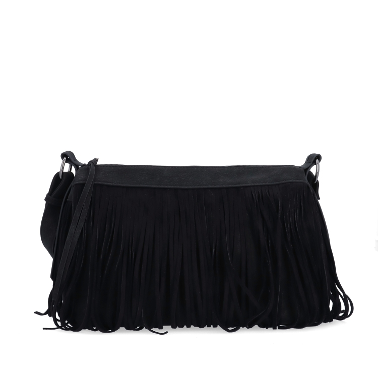 Stylová crossbody kabelka s třásněmi Carmelo materiál syntetická kůže zapínání na zip barva černá velikost střední 4674 C Zepředu