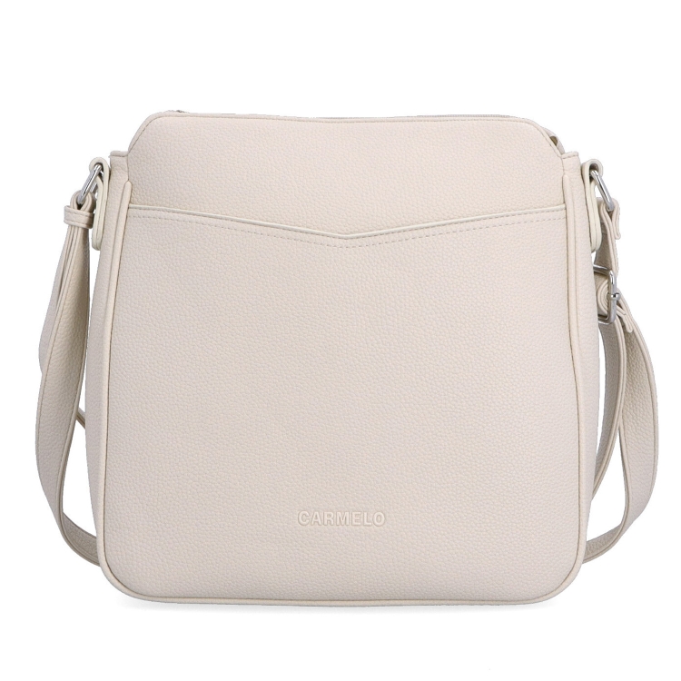 Střední crossbody kabelka s přední kapsou na cvoček Carmelo materiál syntetická kůže zapínání na zip barva béžová velikost střední 4331 BE Zepředu