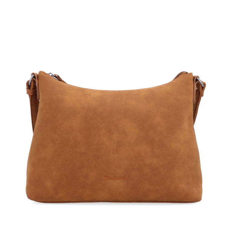 Dámská elegantní crossbody kabelka Tangerin materiál syntetická kůže zapínání na zip barva koňaková velikost malá 1110 KA Zepředu
