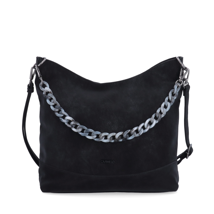 Stylová crossbody kabelka s odepínacím řetízkem Carmelo materiál syntetická kůže zapínání na zip barva černá velikost střední 4660 C Zepředu