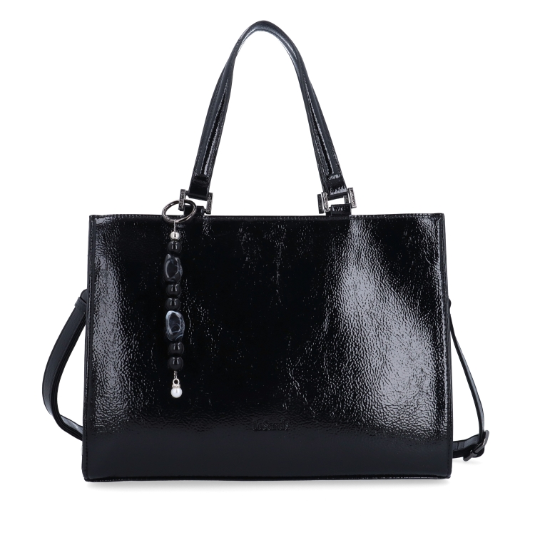 Kabelka do ruky s odnímatelným crossbody popruhem a přívěskem Le Sands materiál syntetická kůže zapínání na zip barva černá velikost střední 4638 C Zepředu