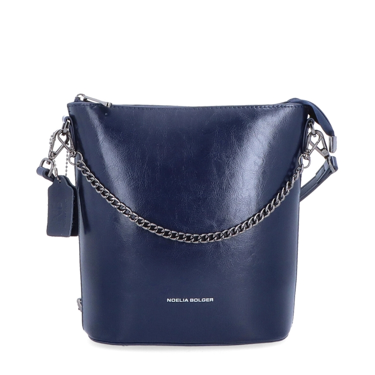Elegantní kožená crossbody s řetízkem Noelia Bolger materiál kůže zapínání na zip barva modrá velikost malá NB 0048 TM Zepředu