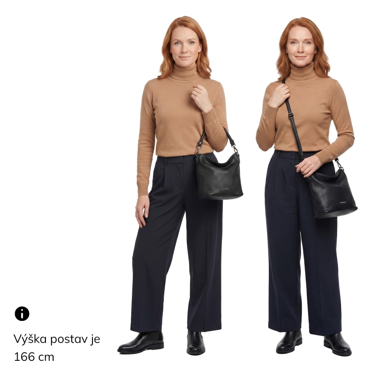 Elegantní kabelka s odepínatelnými popruhy Carmelo materiál syntetická kůže zapínání na zip barva černá velikost malá 4603 C Na postavě