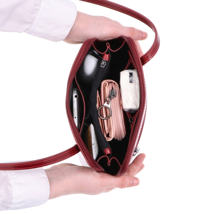 Kožená crossbody kabelka s promyšleným členěním Noelia Bolger materiál kůže zapínání na zip barva červená velikost malá NB 0115 TCV Vnitřek