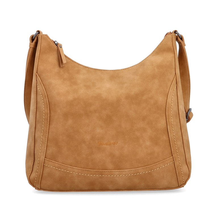 Crossbody syntetická kabelka s prošitím Tangerin materiál syntetická kůže zapínání na zip barva koňaková velikost střední 1104 CAM Zepředu