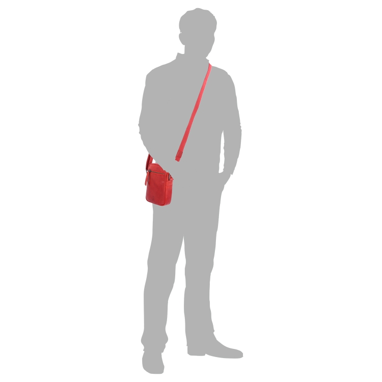 Malá kožená crossbody Poyem materiál kůže zapínání na zip barva červená velikost malá 2220 Poyem CV Na postavě