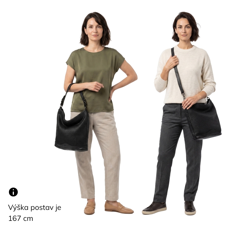 Jemně proplétaná kožená hobo kabelka Noelia Bolger materiál kůže zapínání na zip barva černá velikost střední NB 2015 C Na postavě