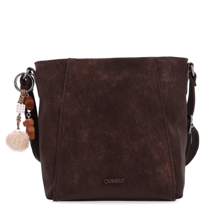 Stylová crossbody kabelka s odepínacím přívěskem Carmelo materiál syntetická kůže zapínání na zip barva hnědá velikost malá 4662 H Zepředu