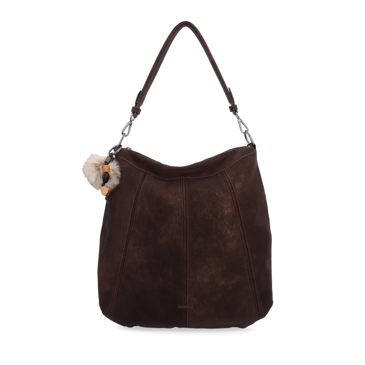 Praktická kabelka přes rameno i crossbody s prošitím Carmelo materiál syntetická kůže zapínání na zip barva hnědá velikost střední 4656 H Zepředu