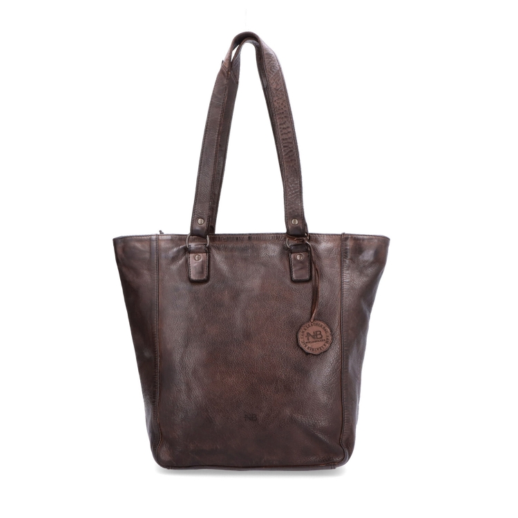 Prémiová kožená shopper kabelka přes rameno Noelia Bolger materiál kůže zapínání na zip barva hnědá velikost velká NB 2021 H Zepředu