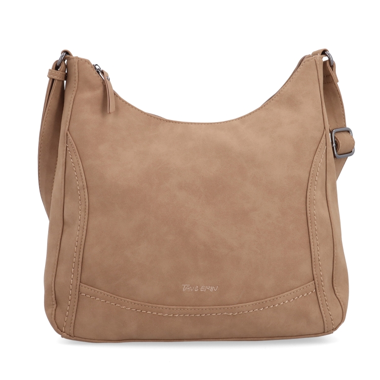 Crossbody syntetická kabelka s prošitím Tangerin materiál syntetická kůže zapínání na zip barva béžová velikost střední 1104 MO Zepředu