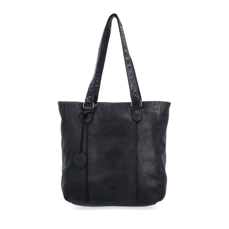 Prošívaná kožená shopper kabelka přes rameno Noelia Bolger materiál kůže zapínání na zip barva černá velikost střední NB 2062 C Zepředu