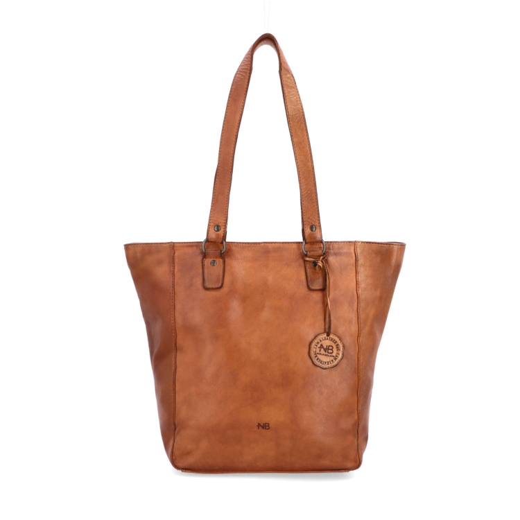 Prémiová kožená shopper kabelka přes rameno Noelia Bolger materiál kůže zapínání na zip barva koňaková velikost velká NB 2021 KO Zepředu