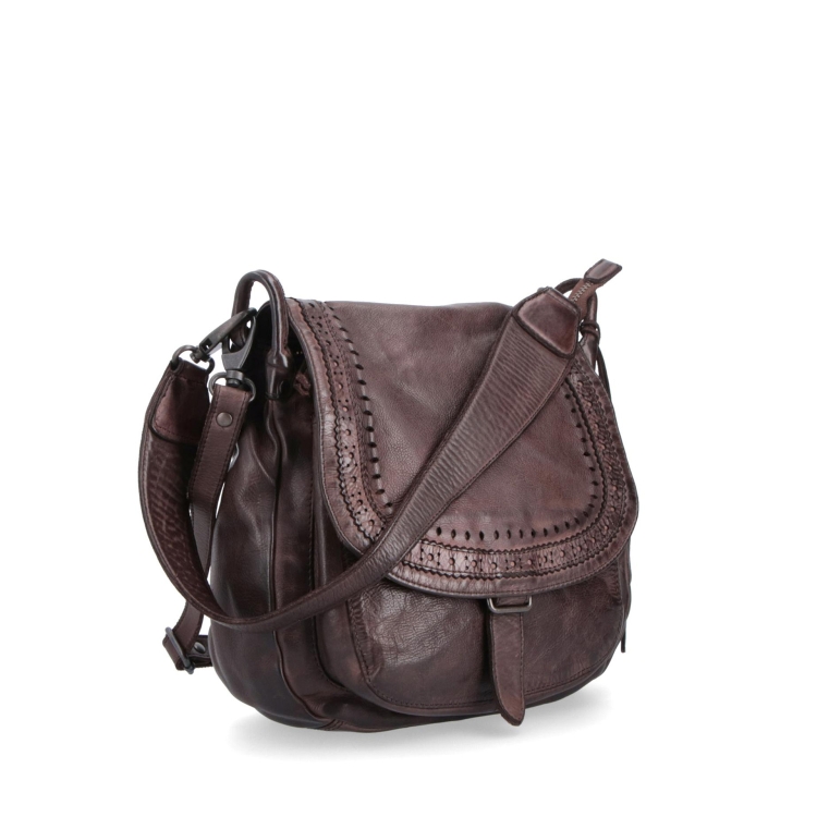 Kožená crossbody kabelka se zdobenou klopou Noelia Bolger materiál kůže zapínání s klopou barva hnědá velikost střední NB 2030 H