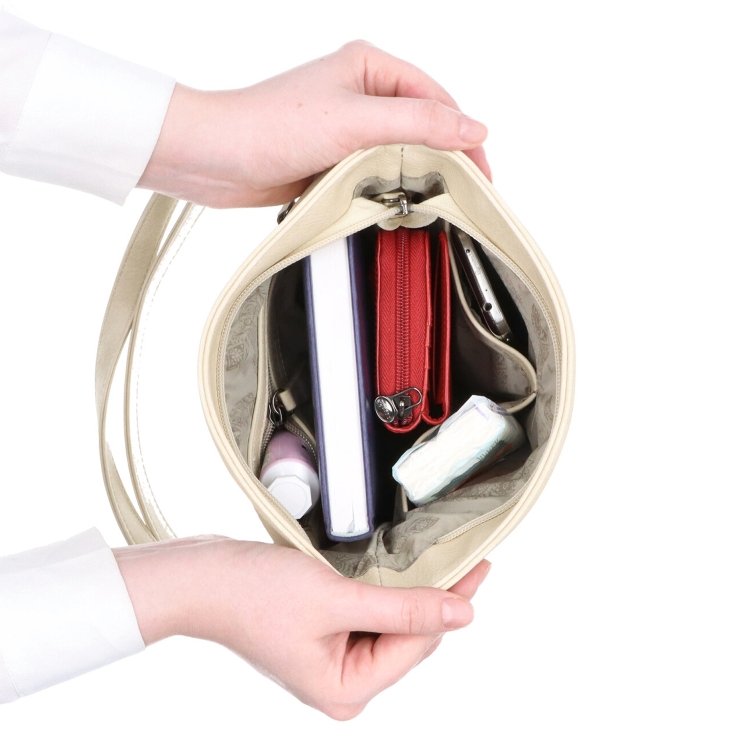 Středně velká crossbody kabelka s motivem Indee materiál syntetická kůže zapínání na zip barva šedá velikost malá 6329 S Vnitřek