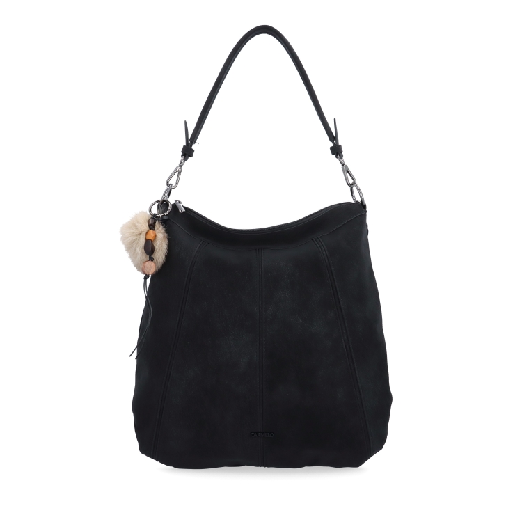 Praktická kabelka přes rameno i crossbody s prošitím Carmelo materiál syntetická kůže zapínání na zip barva černá velikost střední 4656 C Zepředu