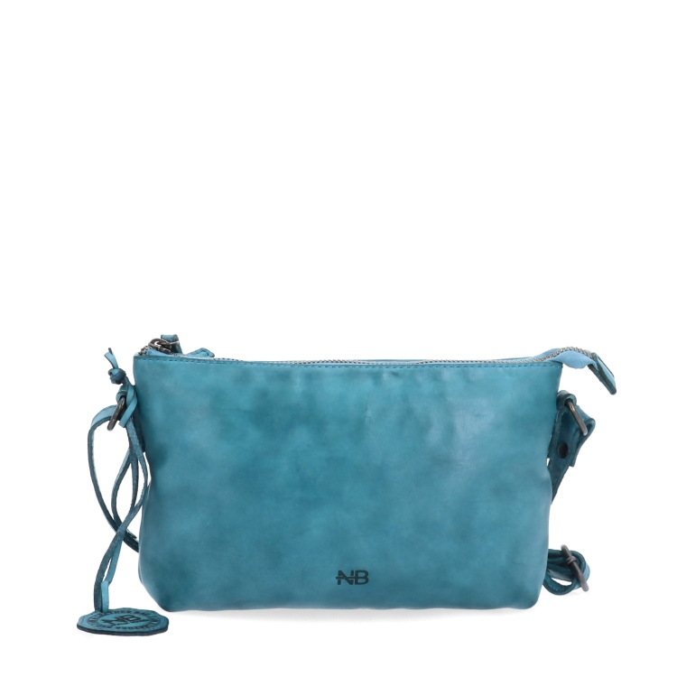 Kožená crossbody s čistými liniemi Noelia Bolger materiál kůže zapínání na zip barva tyrkysová velikost malá NB 2414 TYR Zepředu