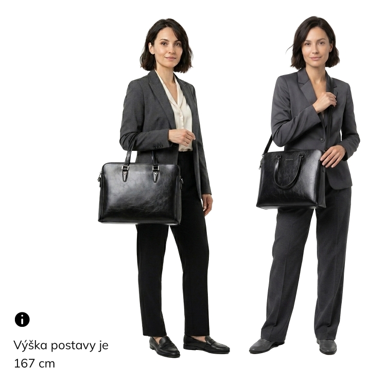 Praktická pracovní business kabelka Noelia Bolger materiál kůže zapínání na zip barva černá velikost velká NB 0111 C Na postavě
