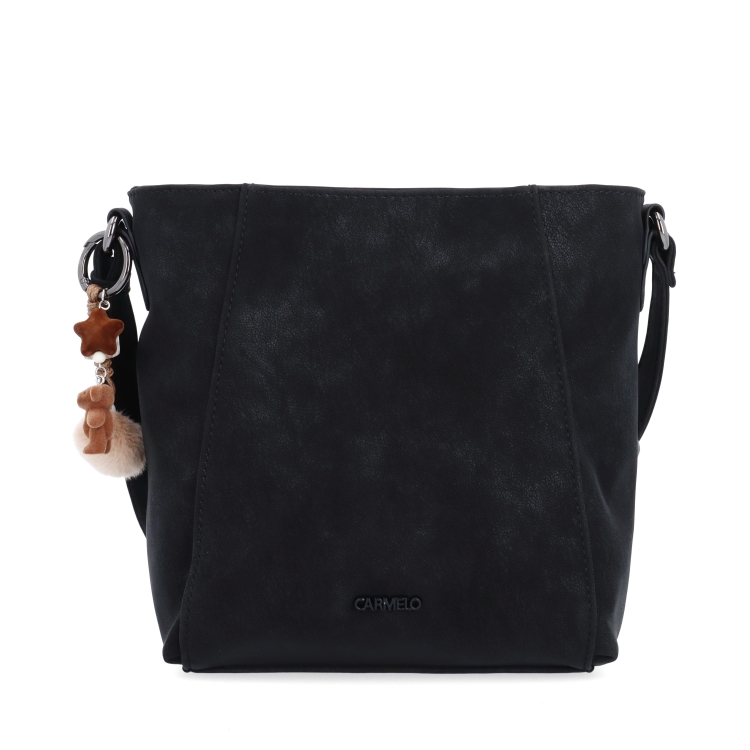 Stylová crossbody kabelka s odepínacím přívěskem Carmelo materiál syntetická kůže zapínání na zip barva černá velikost malá 4662 C Zepředu