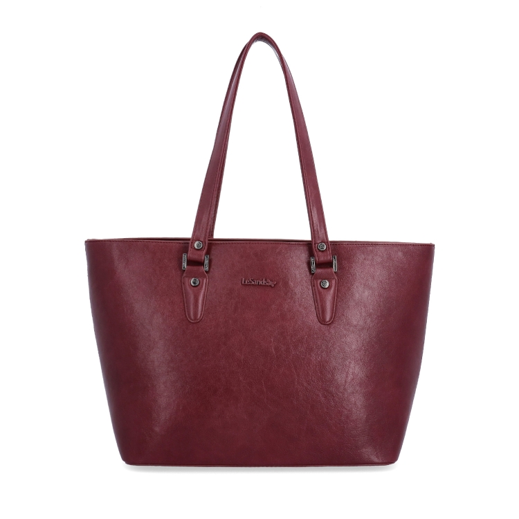 Prostorná shopper kabelka s čistým designem Le Sands materiál syntetická kůže zapínání na zip barva vínová velikost velká 7719 BO Zepředu