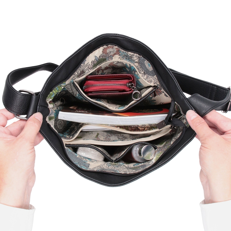 Velká crossbody kabelka z měkké syntetické kůže Tangerin materiál syntetická kůže zapínání na zip barva černá velikost velká 8001 C Vnitřek