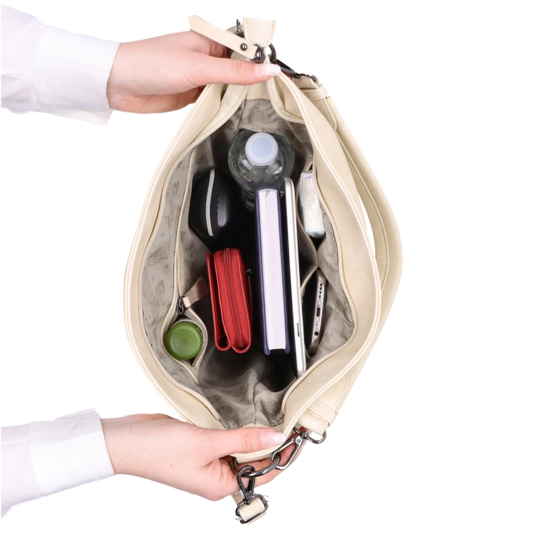 Praktická kabelka hobo bag s motivem Indee materiál syntetická kůže zapínání na zip barva šedá velikost střední 6328 S Vnitřek