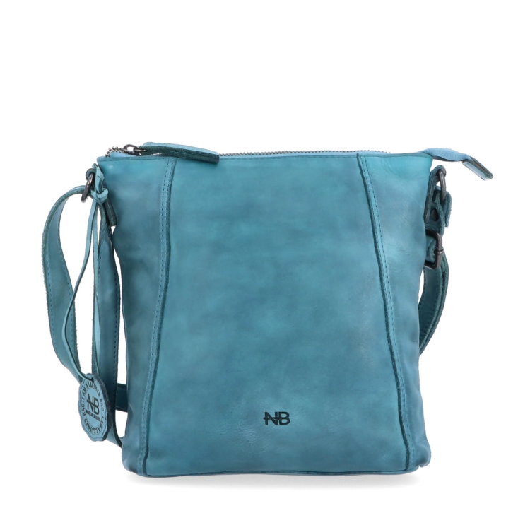 Malá kožená crossbody s prošitím Noelia Bolger materiál kůže zapínání na zip barva tyrkysová velikost malá NB 2086 TYR Zepředu