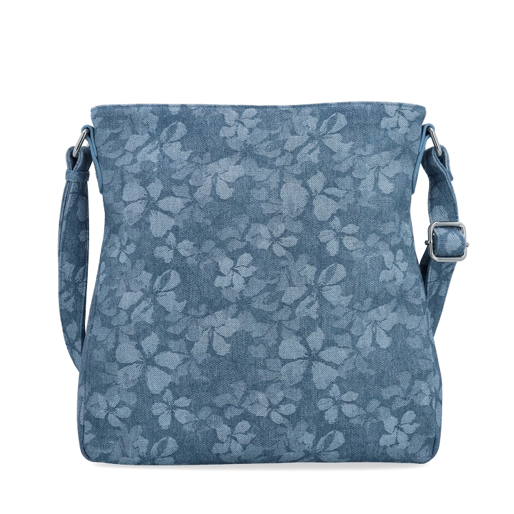 Crossbody kabelka s jemným květinovým vzorem Carmelo materiál syntetická kůže zapínání na zip barva modrá velikost střední 4601 M Zepředu