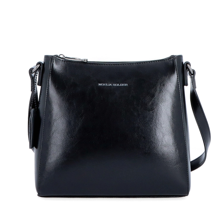 Nadčasová crossbody kabelka z pravé kůže Noelia Bolger materiál kůže zapínání na zip barva černá velikost malá NB 0079 C Zepředu
