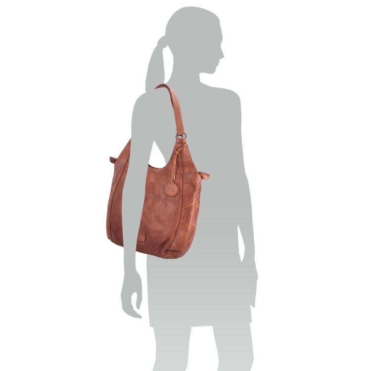Elegantní kožená shopper kabelka s prošitím Noelia Bolger materiál kůže zapínání na zip barva koňaková velikost střední NB 2044 KO Na postavě