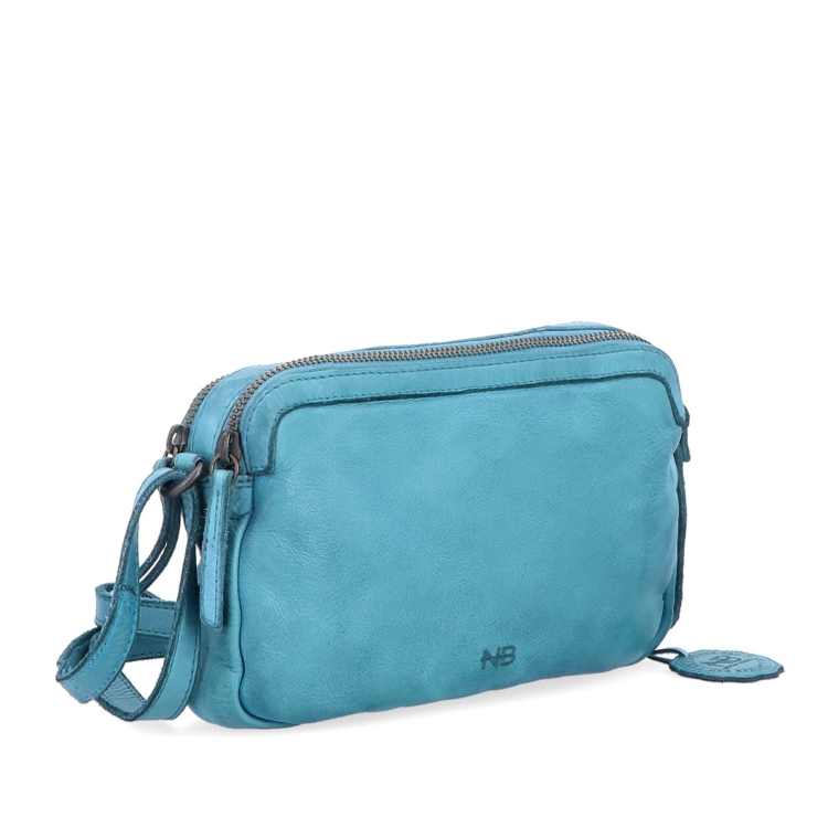 Minimalistická kožená crossbody kabelka Noelia Bolger materiál kůže zapínání na zip barva tyrkysová velikost malá NB 2407 TYR